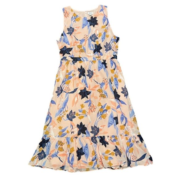 J. Crew Dresses & Skirts - J Crew Womens Crinkle Tiered Midi Dress Size 10 Pink Sleeveless Floral Cocktail